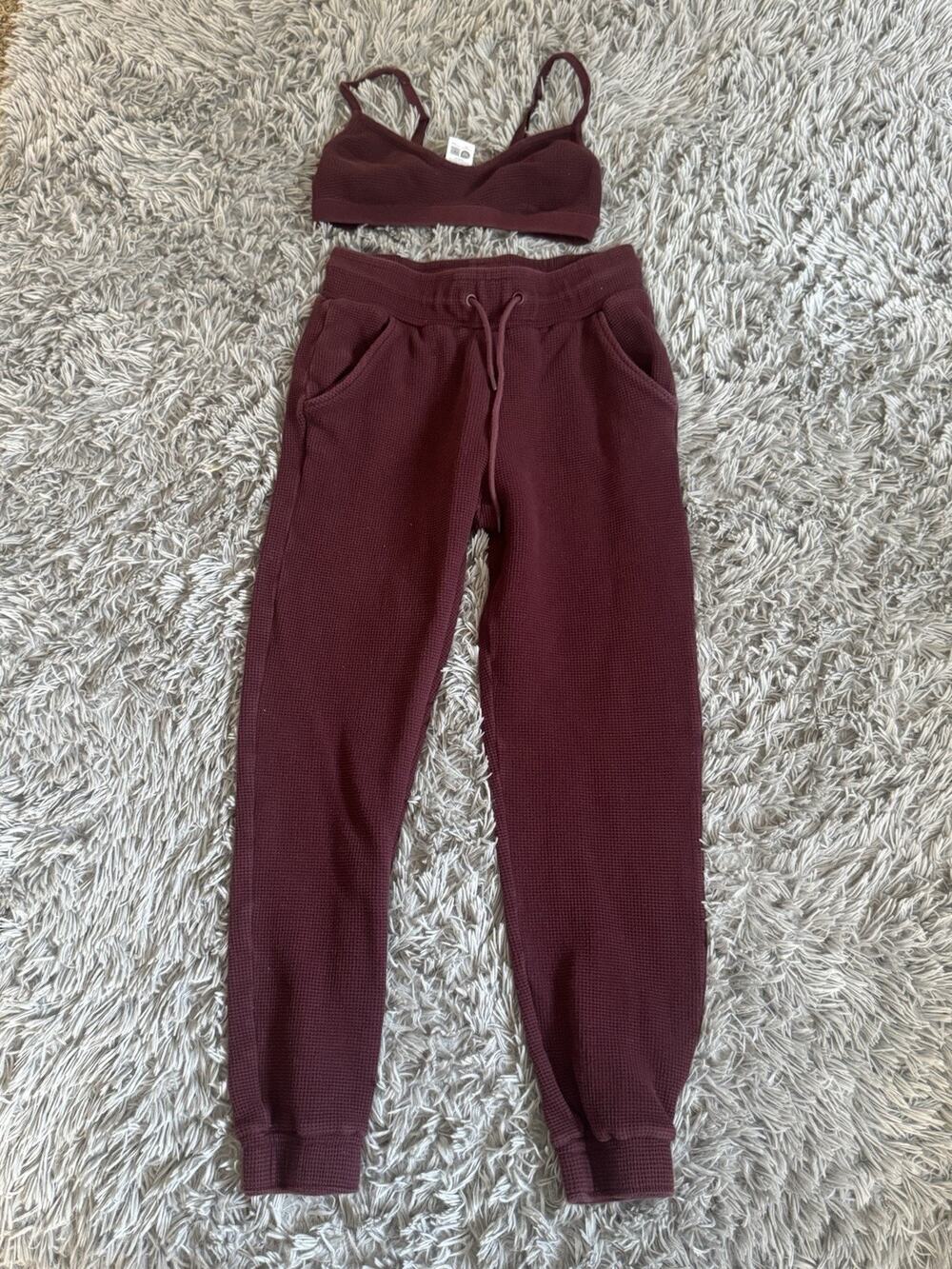 Negative Waffle Knit Jogger Set Womens Size Small Maroon Athletic Loungewear